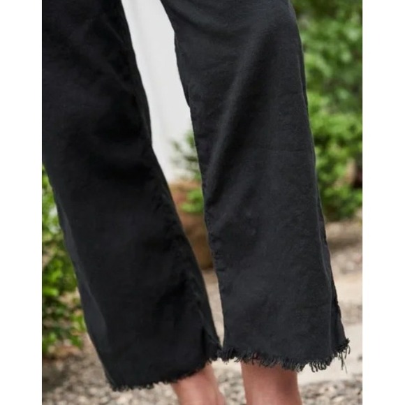 Frank & Eileen Kinsale Black Italian Power Linen Cropped Raw Hem Pants Size 2 - Picture 3 of 10